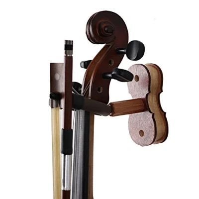 Image of Hardwood Violin Hanger, Wood Grain hook with Bow Hanger for Home &amp; Studio Wall Mount Use