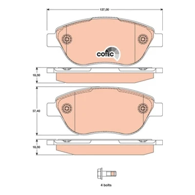 Image of 71770080, 71770965, 77364281, 77364897 brake pad set TRW COTEC GDB1750 not prepared for wear indicator with caliper screws accessories