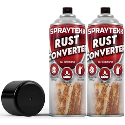 Image of SPRAYTEKK Rust Converter Spray 400ml Epoxy Based Neutralizer &amp; Corrosion Inhibitor Transforms into a Stable, Protective Surface Ideal for Vehicles, Tools Outdoor (400 g (Pack of 2))