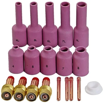 Image of RIVERWELD TIG Gas Lens 45V24 10N22 (1.0mm) 45V25 10N23 (1.6mm) 45V26 10N24 (2.4mm) 45V27 10N25 (3.2mm) Ceramic Cup 54N14 8# 54N15 54N16 6# 54N17 5# 54N18 4# for WP 17 18 26 Welding Torch 19pcs