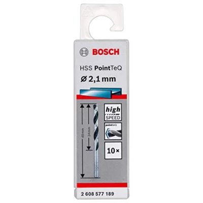 Image of Bosch Professional 10 Piece PointTeQ HSS Twist Drill Bit (for Metal, 2.1 x 24 49 mm, Driver Accessories)