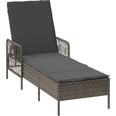 Image of vidaXL Sun Lounger grey and dark PE Rattan 157 x 55 92 cm
