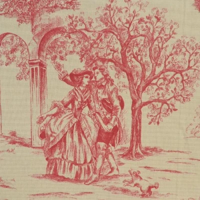 Image of Textiles français Toile de Jouy Fabric Aimee Authentic French Designer 100% Cotton Print 140cms (55&quot;) Wide sold by the metre (Red)