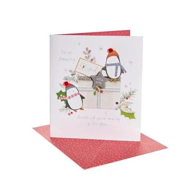 Image of UK Greetings Christmas Card for Friend Penguins Design