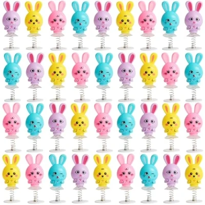 Image of THE TWIDDLERS 36 Bunny Spring Jump Up Pop Toys for Kids, 6cm Rabbit Birthday Easter Party Favours, Multipack Goody Bag Fillers and Jumping Toy Gift Set, Classroom Prizes
