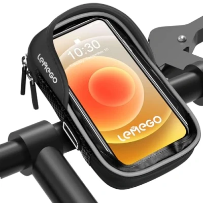 Image of LEMEGO Bike Phone Holder Waterproof, Motorbike 360 Degree Rotatable, Bicycle Handlebar Bag, Mount for iPhone 14/14Pro Max/13/12/11/X/8 Samsung LG Sony Smartphones up to 7&#039;&#039;