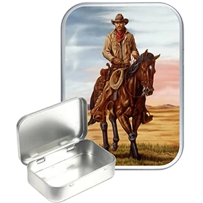 Image of TEEZ Cowboy Hinged Tin,Small 30ml tin, Pill Pocket Gift Box, 1oz Tobacco tin