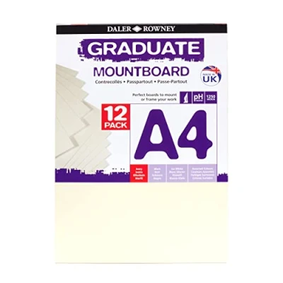 Image of Daler Rowney Graduate A4 Thick Cream Core Mountboard with Smooth Surface Pack, 12 Ivory Boards, Ideal for Presentations, Displays &amp; Students, Students