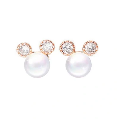Image of mixiueuro Mouse Stud Earrings, 925 Sterling Silver, Rose Gold Plated, 7mm Cubic Zirconia Pearls, Hypoallergenic, for Girls, Anniversary, Wedding Gift