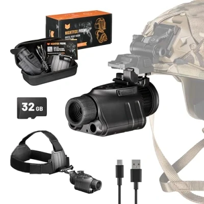 Image of Nightfox Prowl Night Vision Goggles HD Recording 32GB 1x Magnification Head Mounted 54 Wide FOV Dual IR 850 940nm Airsoft Monocular NVG for Helmet