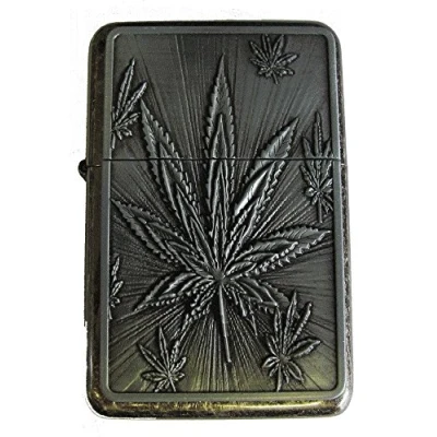 Image of Lucy G HASH LEAF DESIGN 18 PETROL LIGHTER IN GIFT TIN (Antique Silver)