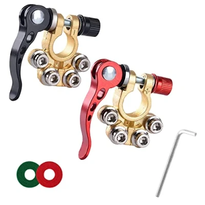 Image of Pack of 2 Battery Terminals, 4 Way 12 V, Quick Release Disconnect Tool, Positive and Negative Connection, Pole Clamps, Car for Cars, Trucks, Boats, Motorcycles