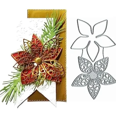 Image of 2pcs Hollow Flower Metal Die Cuts,Christmas Lace Leaf Cutting Dies Cut Stencils for DIY Invitation Card Scrapbooking Album Decorative Embossing Paper Making