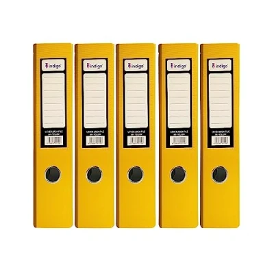 Image of indigo® Premium A4 Office Lever Arch File Durable, Organized Storage (FSC Certified, Yellow, 70mm Spine Pack of 5)