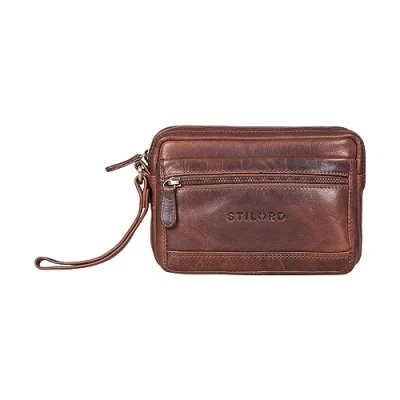 Image of STILORD &#039;Pax&#039; Mens Wrist Bag Leather Small Stylish Handbag for Travel Wallet Organiser Vintage Clutch Made from Genuine Leather, Colour:Kara Cognac