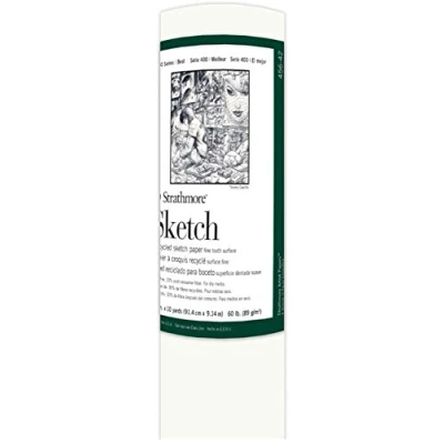 Image of Strathmore 400 Series Recycled Sketch Roll, Fine Tooth Surface, Wood,Paper, White, 36&quot; x10 Yards