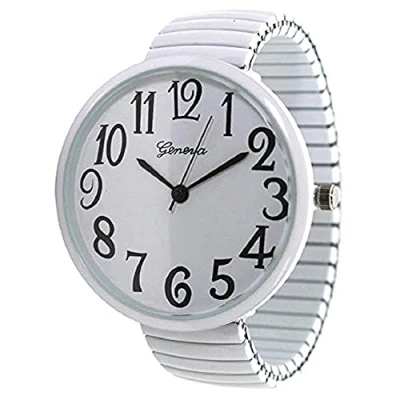 Image of Geneva Super Large Stretch Watch Clear Number Easy Read (White), White, 1 Count (Pack of 1), Modern