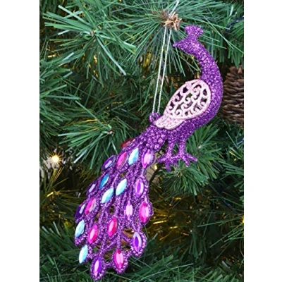 Image of Christmas Concepts® 20cm Peacock Decoration With Jewelled Tail Luxury Tree Decorations (Purple Beaded, Pack of 1)