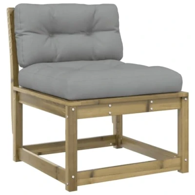 Image of vidaXL Garden Sofa with Cushions Outdoor Pine Wood Patio Furniture Impregnated Slatted Modular Chair 63.5x73x78cm (WxDxH), Grey Cushions, Easy Assembly