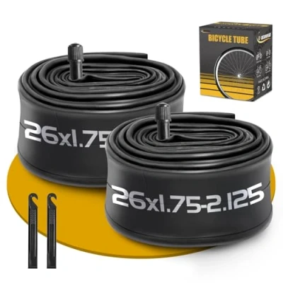 Image of 2 Pack 26 Inch Bicycle Inner Tube AV32 mm Schrader Valve Compatible Tyre x 1.75/1.9/1.95/2.0/2.1/2.125, for Electric/Mountain/Bicycle