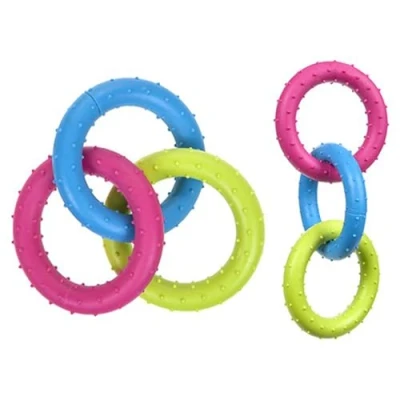 Image of Multicolor Crufts Triple Ring TPR Dog Chew Toy 1 Pack, Durable &amp; Entertaining Interactive Play Ideal For Chewing, Tugging Fetching