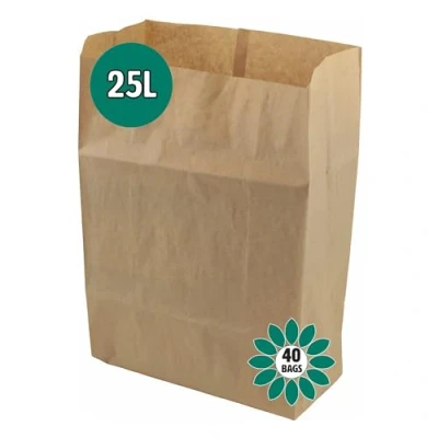 Image of 25 Litre x 40 Paper Compostable Bags Kitchen Caddy Liners Food Waste Bin EcoSack 25L Biodegradable with Composting Guide