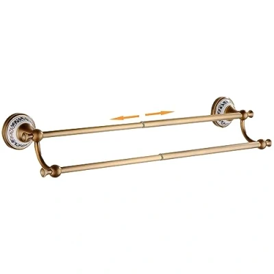 Image of Antique Bronze Brass Double Towel Bar,Adjustable 15.5 to 27.5 Inch Bath Bar Rack for Bathroom Holder, Wall Mounted Hardware Accessories,Porcelain Design