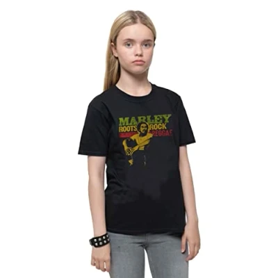 Image of Bob Marley Roots Rock Reggae T Shirt for Boys/Girls (11 12 Years) (Black), Black/White