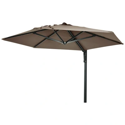 Image of Outsunny 2.5m Wall Mounted Parasol, Hand to Push Outdoor Patio Umbrella with 180 Degree Rotatable Canopy for Porch, Deck, Garden, 250 cm, Khaki