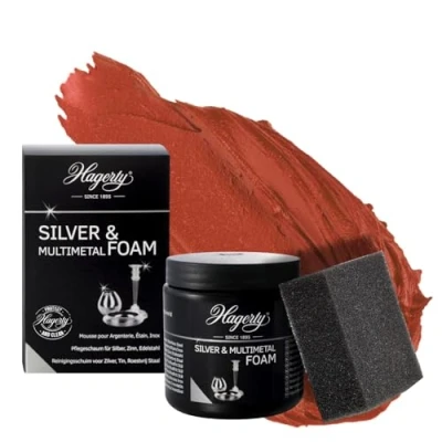 Image of Hagerty Silver Foam 185g I Effective Care Paste for and Plated Metal Pewter Stainless Steel Chrome Cleaner Renewed Shine Incl. Sponge