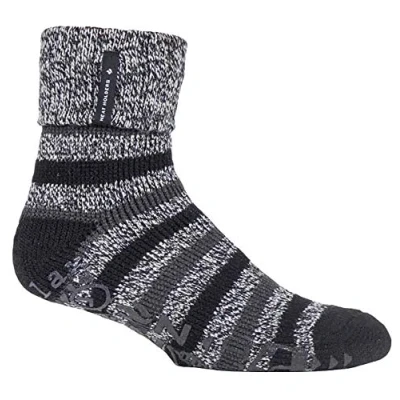 Image of HEAT HOLDERS Mens Turnover Warm Thermal Fleece Lined Bed Socks with Non Slip Rubber Grips (6 11 UK, Black (Whittaker))