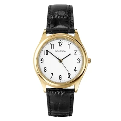 Image of Sekonda Men&#039;s Quartz Watch with White Dial Analogue Display and Black Leather Strap 3623.27