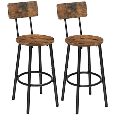 Image of HOOBRO Bar Stools Set of 2, Breakfast Stools, Kitchen with Backs and Footrest, High Chairs for Dining Room, Party, Rustic Brown EBF32BY01G1