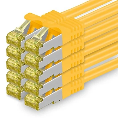 Image of 1aTTack.de 10 X 0.5 M Cat 7 Ethernet Cable High Speed Gigabit RJ45 LAN Patch Cord with 10Gbps 600Mhz/s SFTP PIMF LSZH Yellow