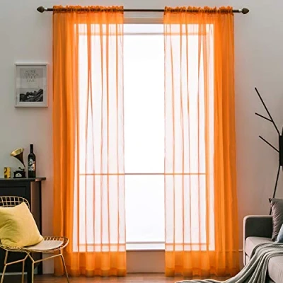 Image of MIULEE 2 Panels Solid Color Sheer Window Curtains Smooth Elegant Voile Panels/Drapes/Treatment for Bedroom Living Room Orange 55&quot; Wx69 L, Rod Pocket