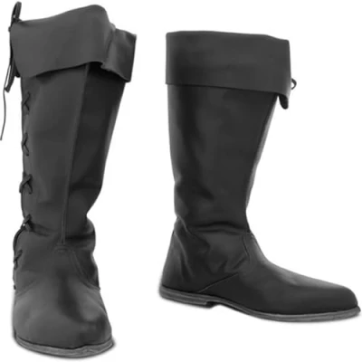 Image of Men&#039;s Medieval Knight Boots Vintage Pirate High PU Leather Cowboy Boots,Halloween Cosplay Costume Accessories,Black,47