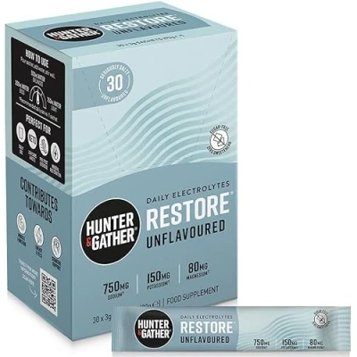 Image of Hunter &amp; Gather Restore Electrolytes Sachets x 30 I No Added Sugar or Artificial Sweeteners 100% Natural Hydration Optimal Mineral Ratio with Pink Himalayan Salt Keto