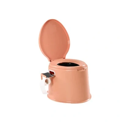 Image of CMY Lightweight and Portable 5L Camping Toilet with Seat, Lid, Handles Roll Holder 3 Colours Compact Waste for Indoor Outdoor Loo Caravan Picnic Festivals (Rose Gold)