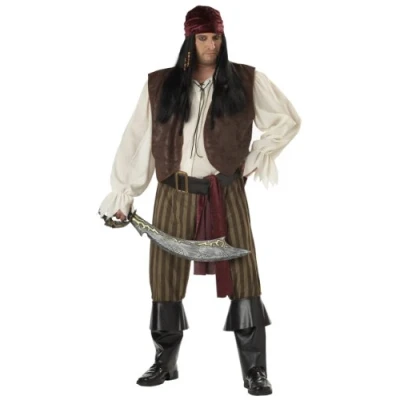 Image of Rogue Pirate Plus Size Fancy Dress Costume Brown 48&quot; 52&quot;