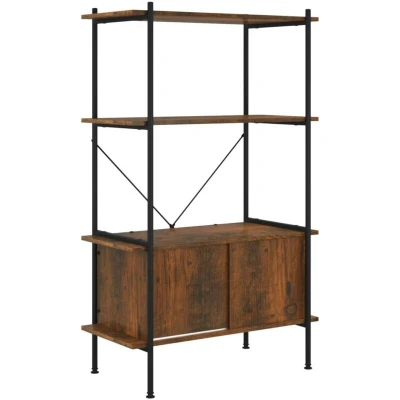 Image of vidaXL 4 Tier Shelving Unit with Cabinet 80x40x130 cm Steel and Engineered Wood