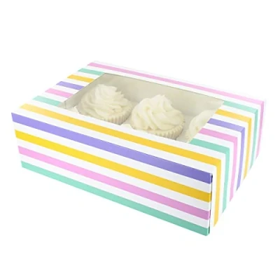 Image of Culpitt 6/12 Cupcake Box, 20 Pack, Boxes To Carry Tasty Treats, Includes Dual Insert For 6 Standard Cupcakes or 12 Mini Bold Stripes