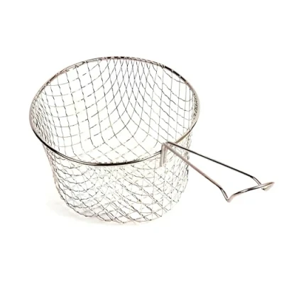 Image of Samuel Groves Stainless Steel Wire Chip Basket (178 mm) Round Deep Frying Basket, Multi Purpose Draining &amp; Blanching Durable Easy to Clean Kitchen Tool