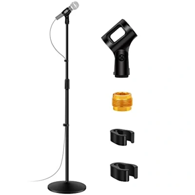 Image of InnoGear Mic Stand, Microphone Stand Floor Detachable Boom Arm Stands with Weighted Round Base, Height Adjustable from 34&quot; to 60&quot; for Blue Yeti HyperX QuadCast Shure SM58 Samson Q2U Fifine K669B