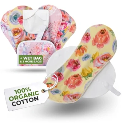 Image of EcoComfort Organic Cotton Reusable Panty Liners for Women &amp; Teens (MEDIUM, 7 Pack); High Temp Washable Cloth Liners; Stay Fresh Dry, Daily Vaginal Discharge Only; 100% Breathable (no PUL)