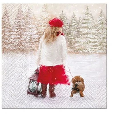 Image of Fairytale Christmas Tissue Paper Napkins for Decoupage 33cm x Serviettes Pack of 20 (Winter Walk)