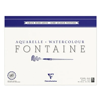 Image of Clairefontaine Ref 96429C Fontaine Extra Rough Watercolour Glued Pad (25 Sheets) 24 x 30cm Size, 300gsm Paper Suitable for Artwork