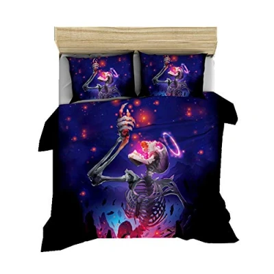 Image of Sticker Superb. Duvet Cover Set Skull Bedding Gothic and Flower Comforter 3D Skeleton Bones Bedspread with Pillow Shams Bed Floral, Zipper Closure (Purple,King 220x230 cm)