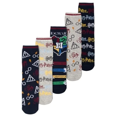 Image of Harry Potter Socks for Men Men&#039;s Hogwarts Sneaker Stockings 40 45 (Pack of 5), multicoloured,