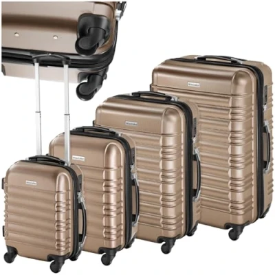 Image of TecTake® Hard Shell Suitcase Set, Lightweight Suitcases with TSA Lock Including Extra Large Suitcase, Large, Medium and Small, 360 Degree Wheels, Ergonomic Telescopic Handle Champagne