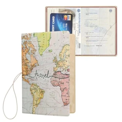 Image of kwmobile 1x Passport Holder Protective Cover PVC and Plastic with 3D Print for Men Women Essential Travel Accessory Black/Multicolor